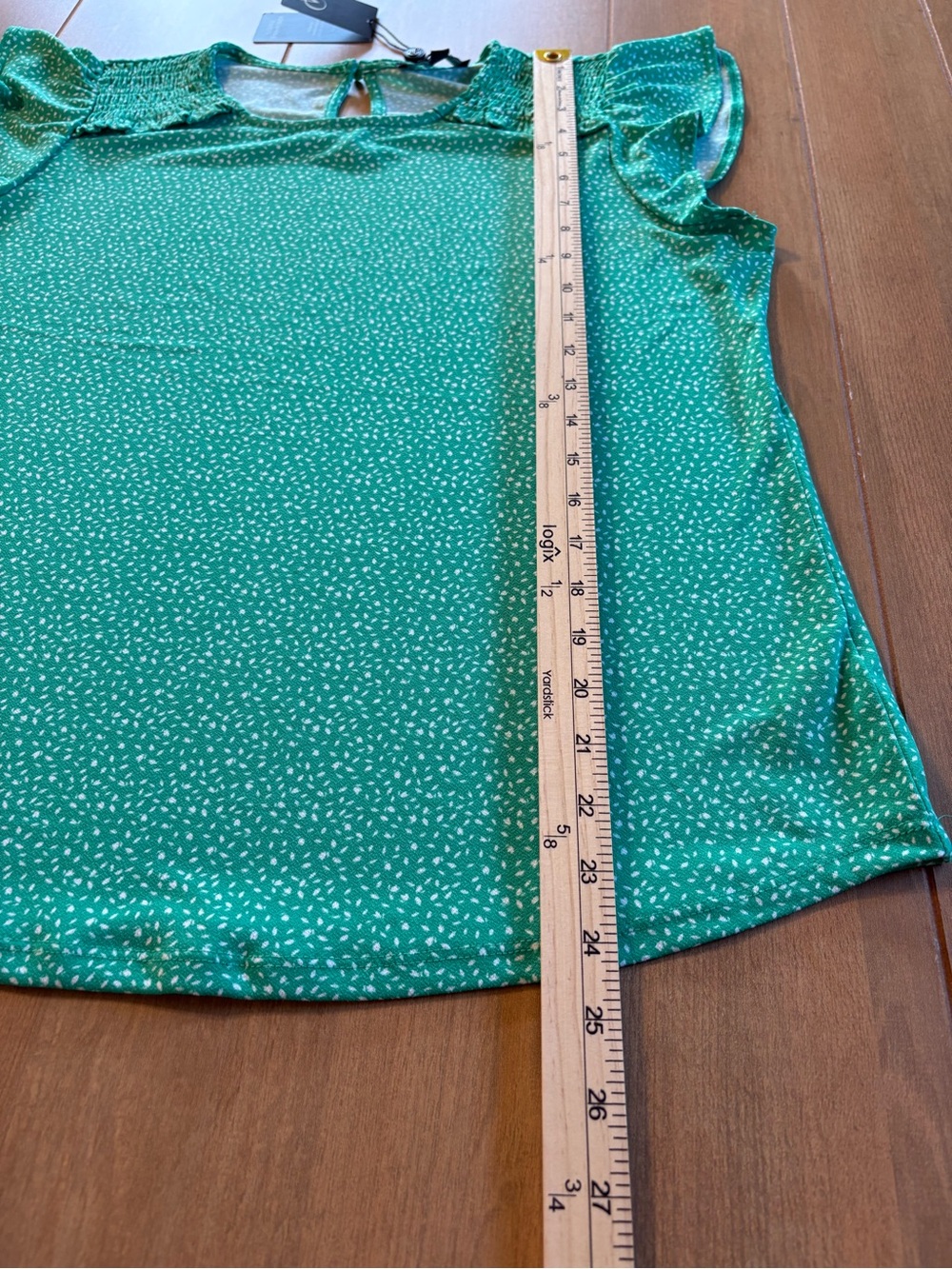 Adrianna Papell NWT Green Flutter Sleeve Blouse Size Large Smocked Shoulder Work - Picture 14 of 15